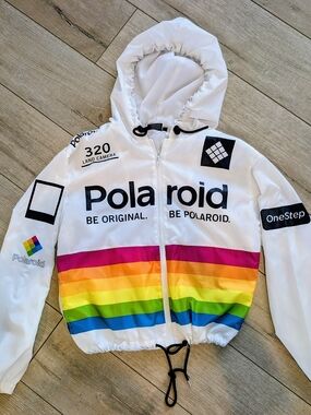 Polaroid XL Kids' White Rainbow Zip Hooded Windbreaker